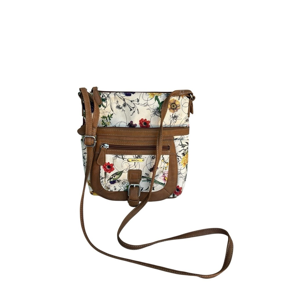 MultiSac Womens Ivory Floral Flare Adjustable Crossbody Bag